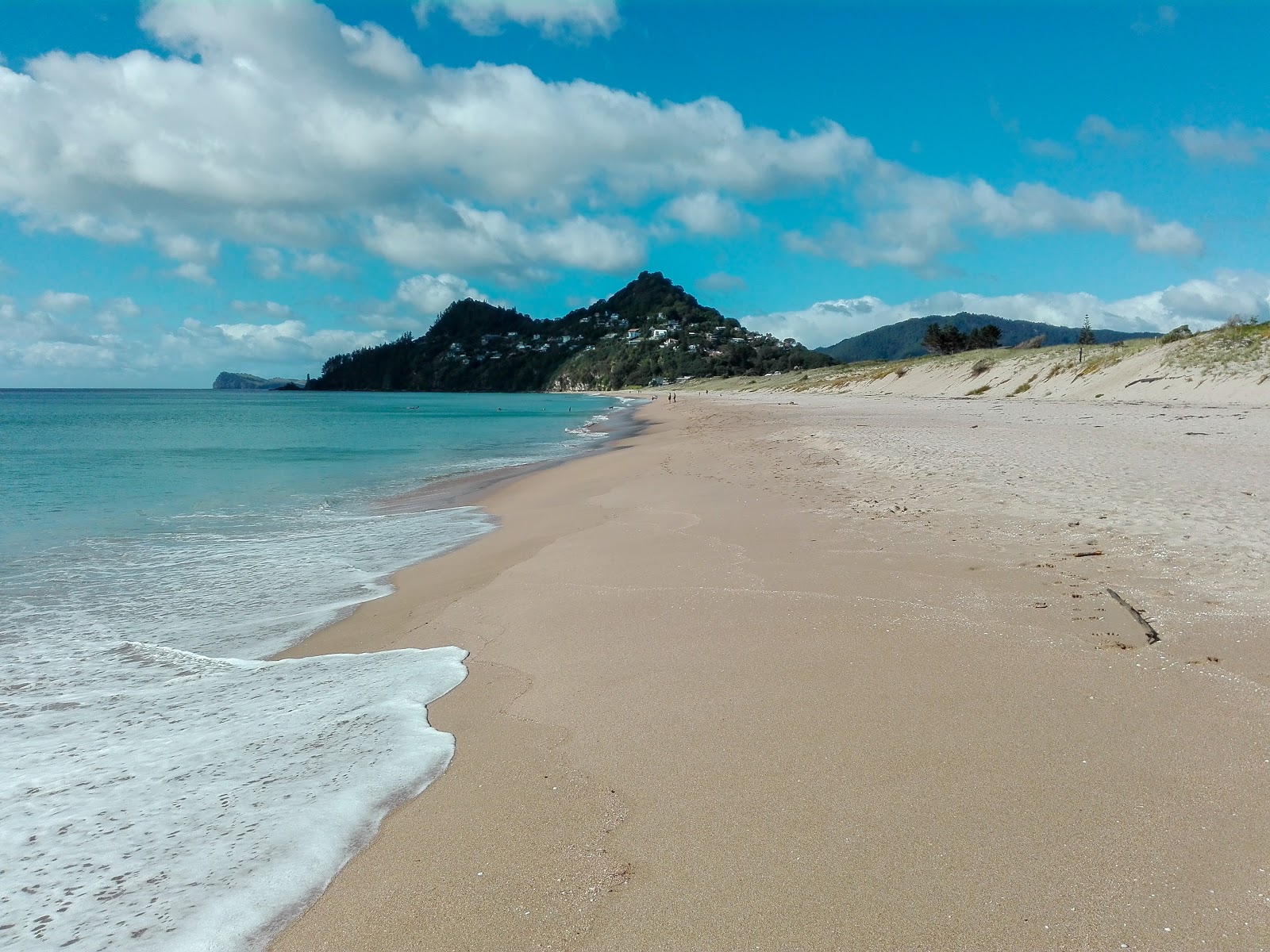 Foto di Tairua Beach con una superficie del sabbia luminosa