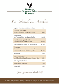 Menu du Wirtshaus Schwarzer Adler - Martin Kleß à Woringen