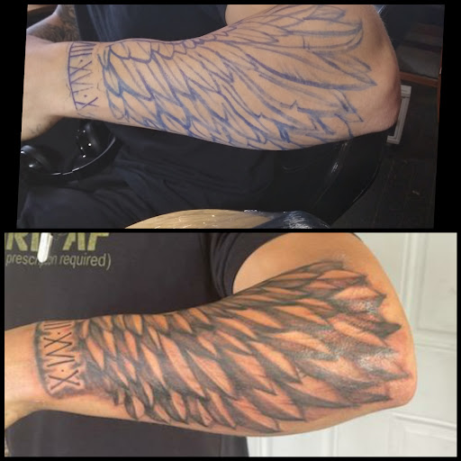 Explore military sleeve tattoo ideas, creative tattoo ideas in Roanoke, available at RailYard INK
