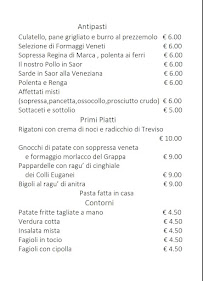 Menu du Trattoria Da Lorenzo à Torreglia
