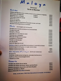 Maloya à Paris menu