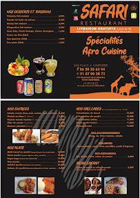 Restaurant de spécialités d'Afrique de l'Ouest Safari à Montreuil (la carte)