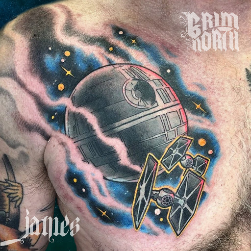 Explore tattoo sleeve filler ideas for a man, creative tattoo ideas in Portsmouth, available at Grim North Tattoo and Piercing