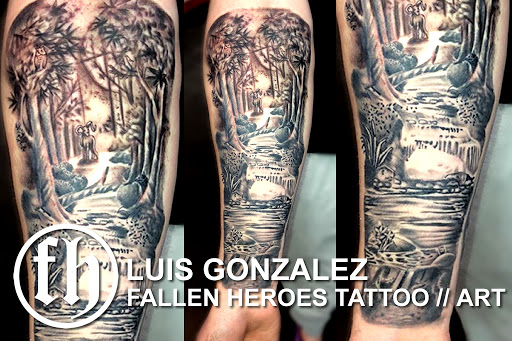 Explore inner arm cover up tattoo ideas, creative tattoo ideas in Colorado Springs, available at Fallen Heroes Tattoo & Piercing (Colorado)