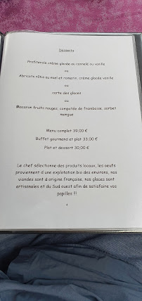 Carte du Restaurant Le Roquentin à Laroque-Timbaut
