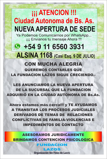 Fundación Lazos (Sede CABA) Alsina 1170 Piso 9 Of. 904