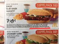 Menu / carte de McDonald's à Hanover