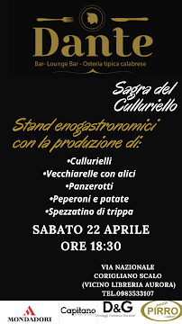 Menu / carte de Dante Ristorante osteria calabrese à Corigliano Scalo