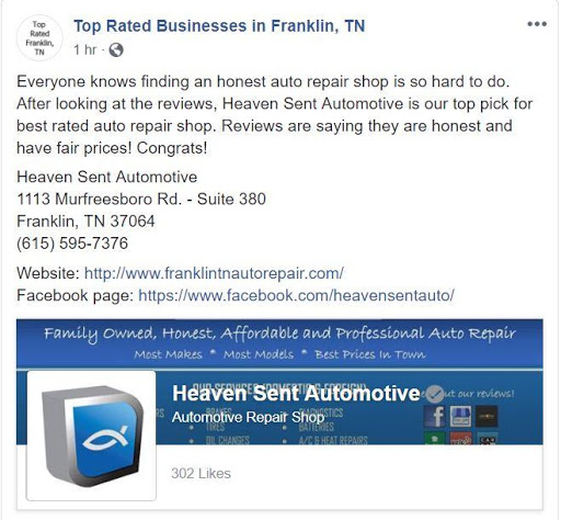 Auto Repair Shop «Heaven Sent Automotive», reviews and photos, 1113 Murfreesboro Rd #380, Franklin, TN 37064, USA