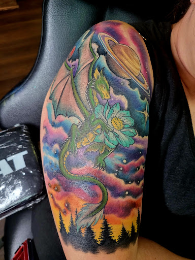 Explore pin up girl tattoo ideas, creative tattoo ideas in Peoria, available at Big Top Tat2