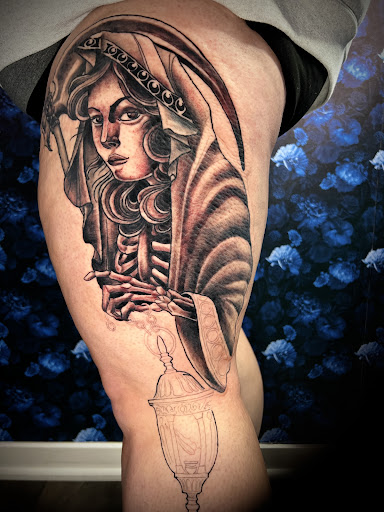 Explore leg tattoo idea, creative tattoo ideas in Castle Rock, available at Hidden Thorn Tattoo Studio