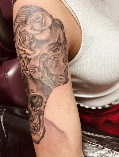 Explore skull tattoo ideas, creative tattoo ideas in Warner Robins, available at Untold Pain Tattoo Studio