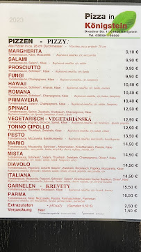 Menu du Pizzeria Königstein à Königstein