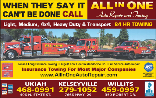 Towing Service «All In One - Smog, Repair, Towing, Limousine & DMV», reviews and photos, 406 N State St, Ukiah, CA 95482, USA