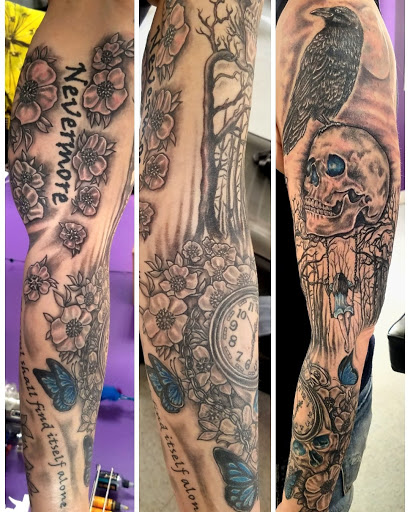 Explore calf tattoo ideas, creative tattoo ideas in Goshen, available at Lady Luck Studio