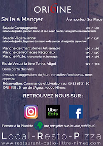 Menu / carte de Origine restaurant pizza Nîmes à Nîmes