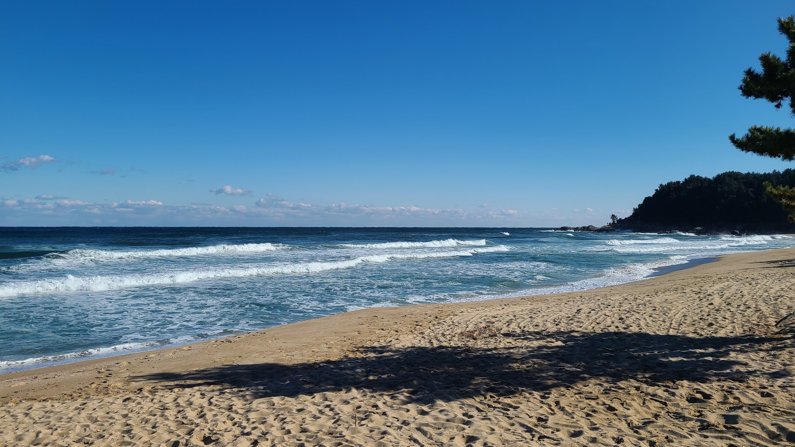 Foto av Jangyo Beach med turkos rent vatten yta