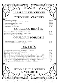 Le Paradis du Couscous à Paris carte