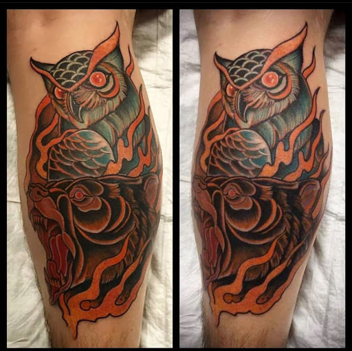 Explore knee tattoo ideas, creative tattoo ideas in Goose Creek, available at Red Kirin Tattoo