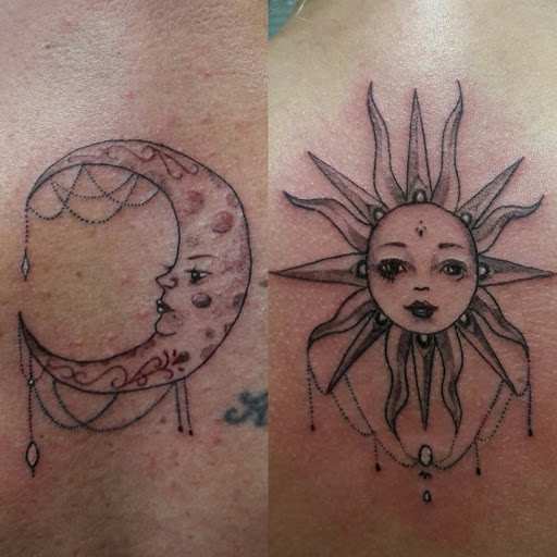 Explore women's half sleeve tattoo ideas, creative tattoo ideas in Kenosha, available at Kenosha Tattoo Company