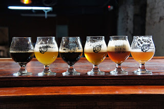 Brewing tanks in a taproom