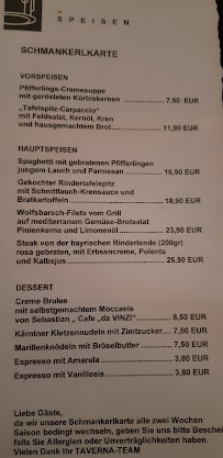 Menu / carte de Taverna à Seebruck