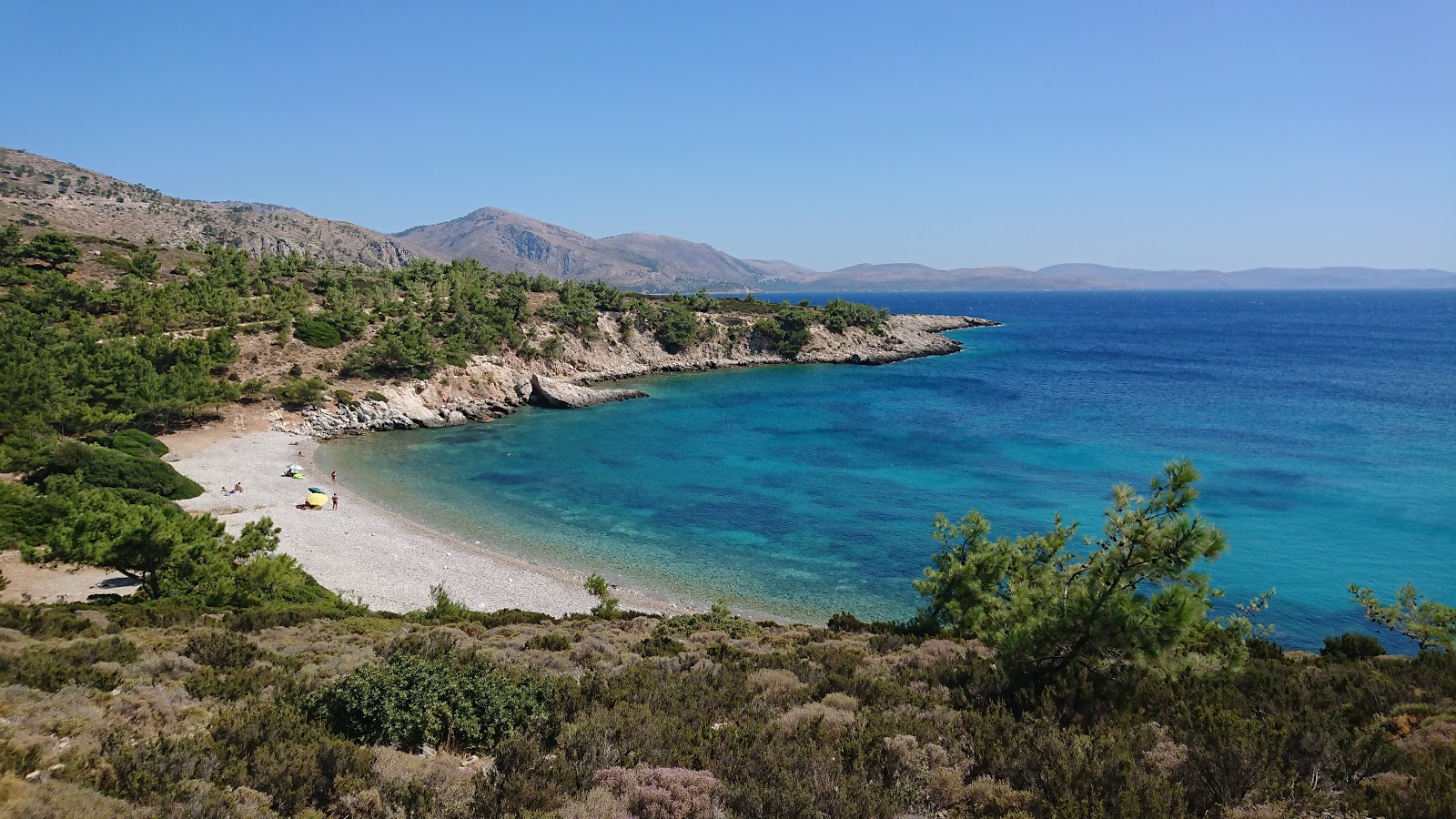 Foto van Tigani Beach met lichte kiezelsteen oppervlakte