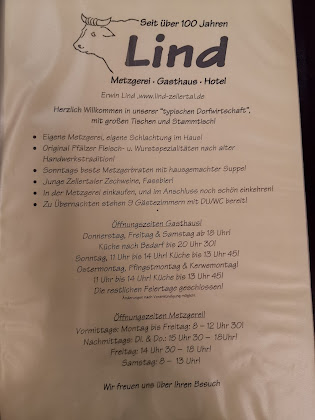 Menu hôtels Gasthaus Metzgerei Hotel Lind 67308 Zellertal