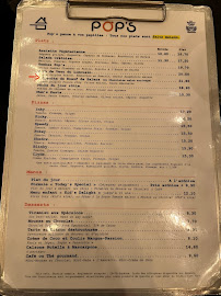 Pop's à Paris menu