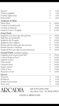 Pizzeria Arcadia - Ristorante Pizzeria à Povoletto - menu / carte