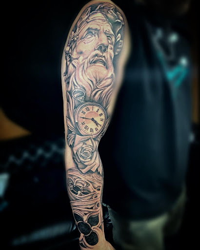 Explore leg tattoos idea, creative tattoo ideas in Roanoke, available at Saint Cecilias Art Studio