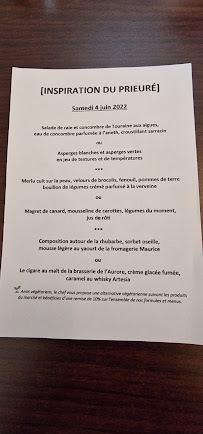 La Table du Prieuré à Le Louroux menu