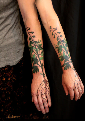 Explore flower arm tattoo ideas, creative tattoo ideas in Williamsburg, available at Charon Arts
