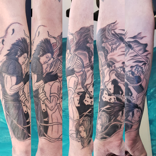 Explore flower arm tattoo ideas, creative tattoo ideas in Traverse City, available at Pinups & Needles