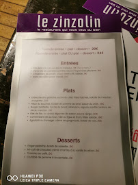 Menu / carte de le Zinzolin à Avignon