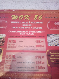 Wok 86 à Gond-Pontouvre menu