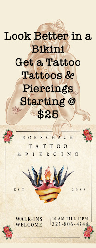 Explore tattoo placement ideas male, creative tattoo ideas in Cocoa, available at Rorschach Tattoo Shop and Piercing Studio