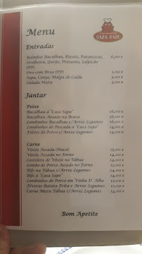 Restaurant O Sapo à Irivo (le menu)