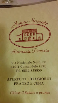 Menu / carte de Ristorante Pizzeria Nonno Socrate à Consandolo
