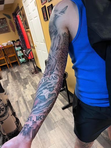 Explore patchwork tattoo ideas male, creative tattoo ideas in Warner Robins, available at Untold Pain Tattoo Studio