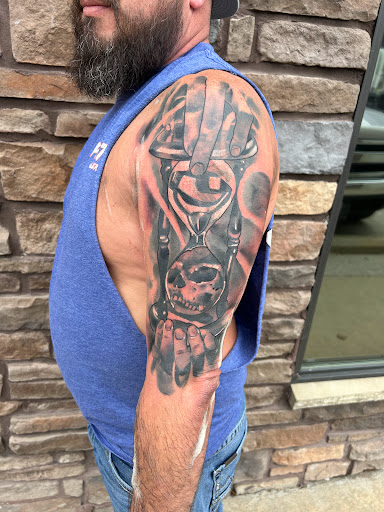 Explore space sleeve tattoo ideas, creative tattoo ideas in Sullivan, available at Double Time Tattoo