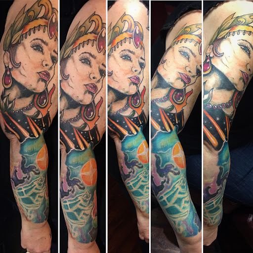 Explore bonnie and clyde tattoo ideas, creative tattoo ideas in Gainesville, available at Avant Garde TattooNO WALK INSNO PIERCINGSBOOKS FULL