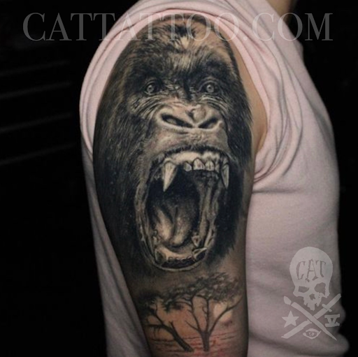 Explore coffee cup tattoo ideas, creative tattoo ideas in Addison, available at Cat Tattoo