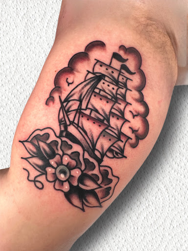 Explore pool tattoo ideas, creative tattoo ideas in Johnson City, available at Gold Cross Tattoo Co.