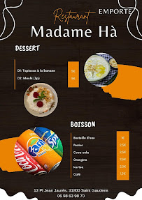 Menu / carte de Madame Ha à Saint-Gaudens