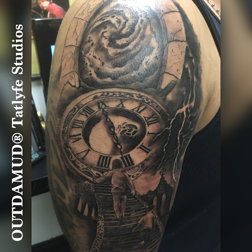 Explore black widow tattoo ideas, creative tattoo ideas in Savannah, available at Tatlyfe Studios