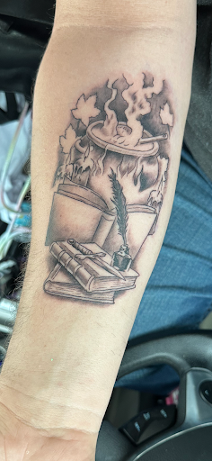 Explore memorial portrait tattoo ideas, creative tattoo ideas in Newport, available at The Ravens Hallow Tattoo llc