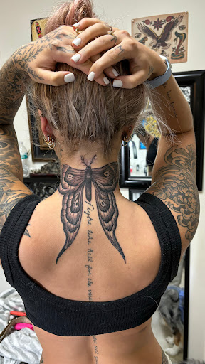 Explore bad omens tattoo ideas, creative tattoo ideas in Miami, available at Bonsai Mike Tattoos