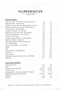 Menu / carte de Klimperkasten - Bayrisch Pub à Freising