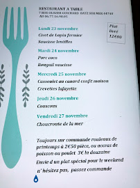 Menu / carte de Restaurant à Table à Batz-sur-Mer